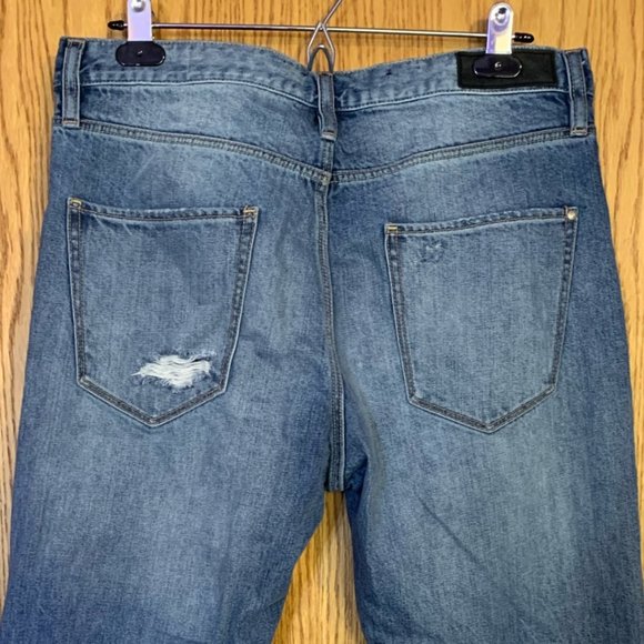 Treasure & Bond Mid-Rise Tapered Ripped Destroyed Vintage Denim Blue Jeans (32R) - Picture 5 of 12